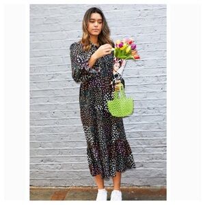 Never Fully Dressed Meadow Long Sleeve Dress Black Colorful Floral SZ 4